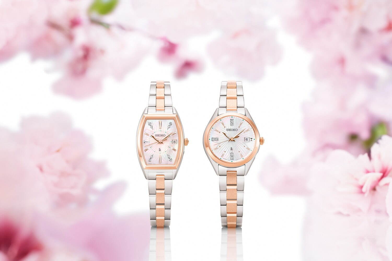 セイコールキア＆セイコーコレクション“桜咲く”限定腕時計、淡いピンクのクリスタルガラスをセット｜写真1