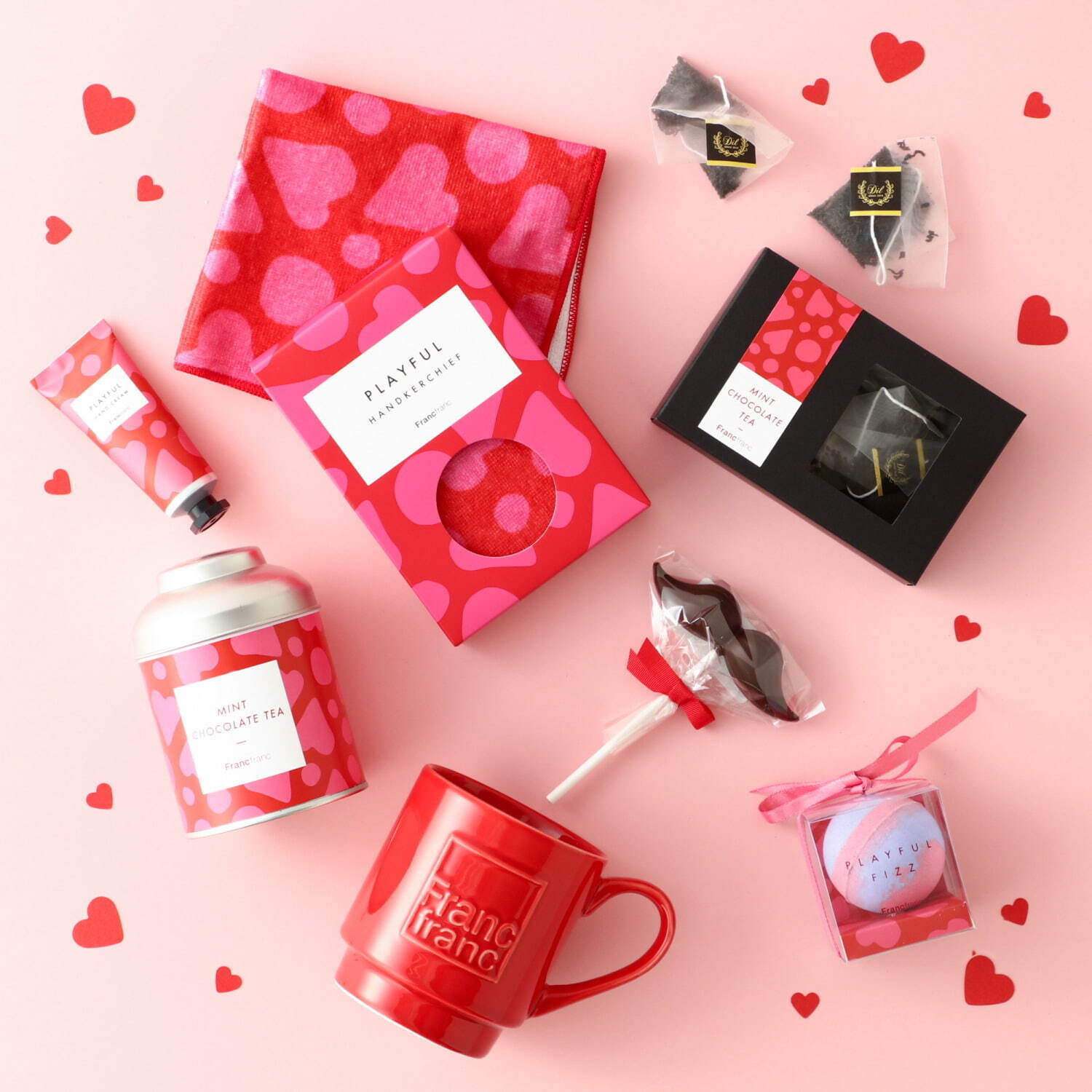 フランフラン24年バレンタイン“おそろい”パッケージの雑貨＆お菓子、赤やピンクのハートデザインなど｜写真3