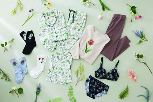 GU×ニューヨークボタニカルガーデンのルームウェア、植物図鑑のような花柄パジャマや花を描いた靴下