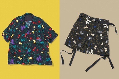 sacaiの24年春夏メンズ、“フローラル柄”オープンカラーシャツ＆ベルト付きショートパンツ
