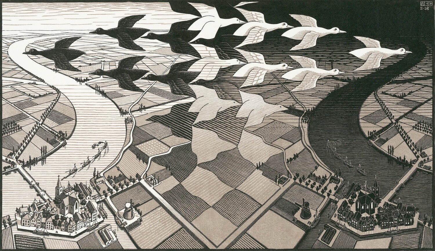 マウリッツ・コルネリス・エッシャー 《昼と夜》 1938年制作 木版
Maurits Collection, Italy
All M.C.Escher works © 2024 The M.C.Escher Company, Baarn, The Netherlands. All rights reserved
mcescher.com