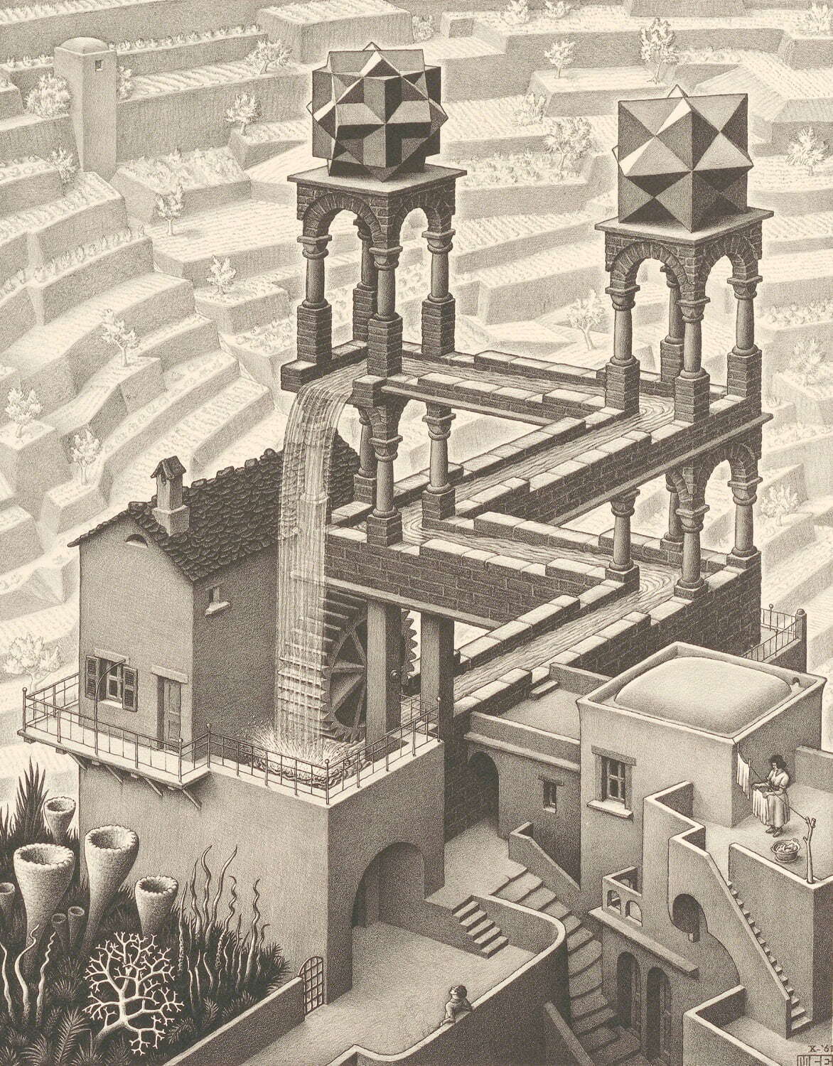 マウリッツ・コルネリス・エッシャー 《滝》 1961年制作 リトグラフ
Maurits Collection, Italy
All M.C.Escher works © 2024 The M.C.Escher Company, Baarn, The Netherlands. All rights reserved
mcescher.com