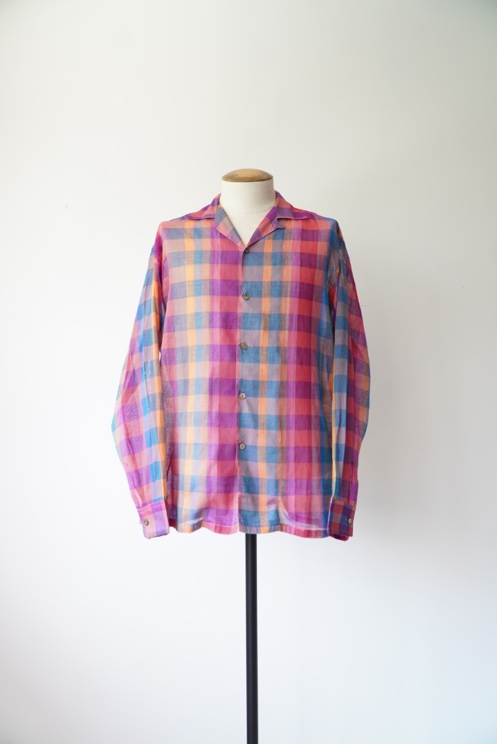 OPEN COLLAR SHEER SHIRTS L/S - Handwoven Madras check(M) 1
