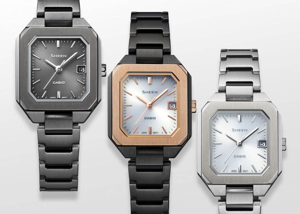 カシオのレディース腕時計「シーン」に新作、“ヘアライン仕上げ”の