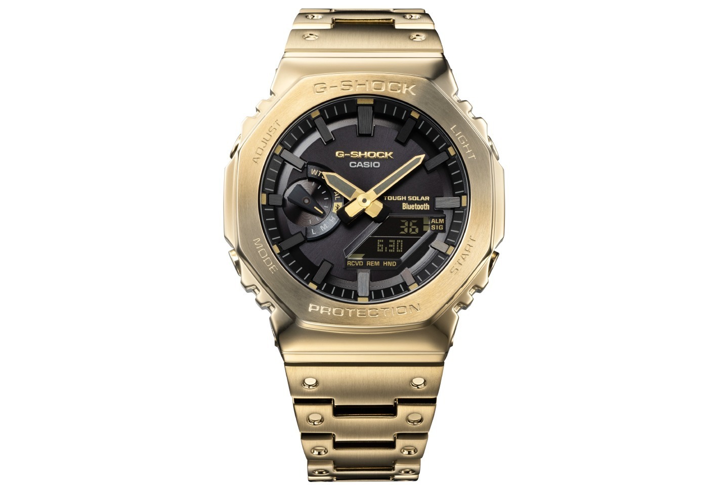 G-SHOCK“八角形”フルメタル腕時計の新作、イエローゴールドの 