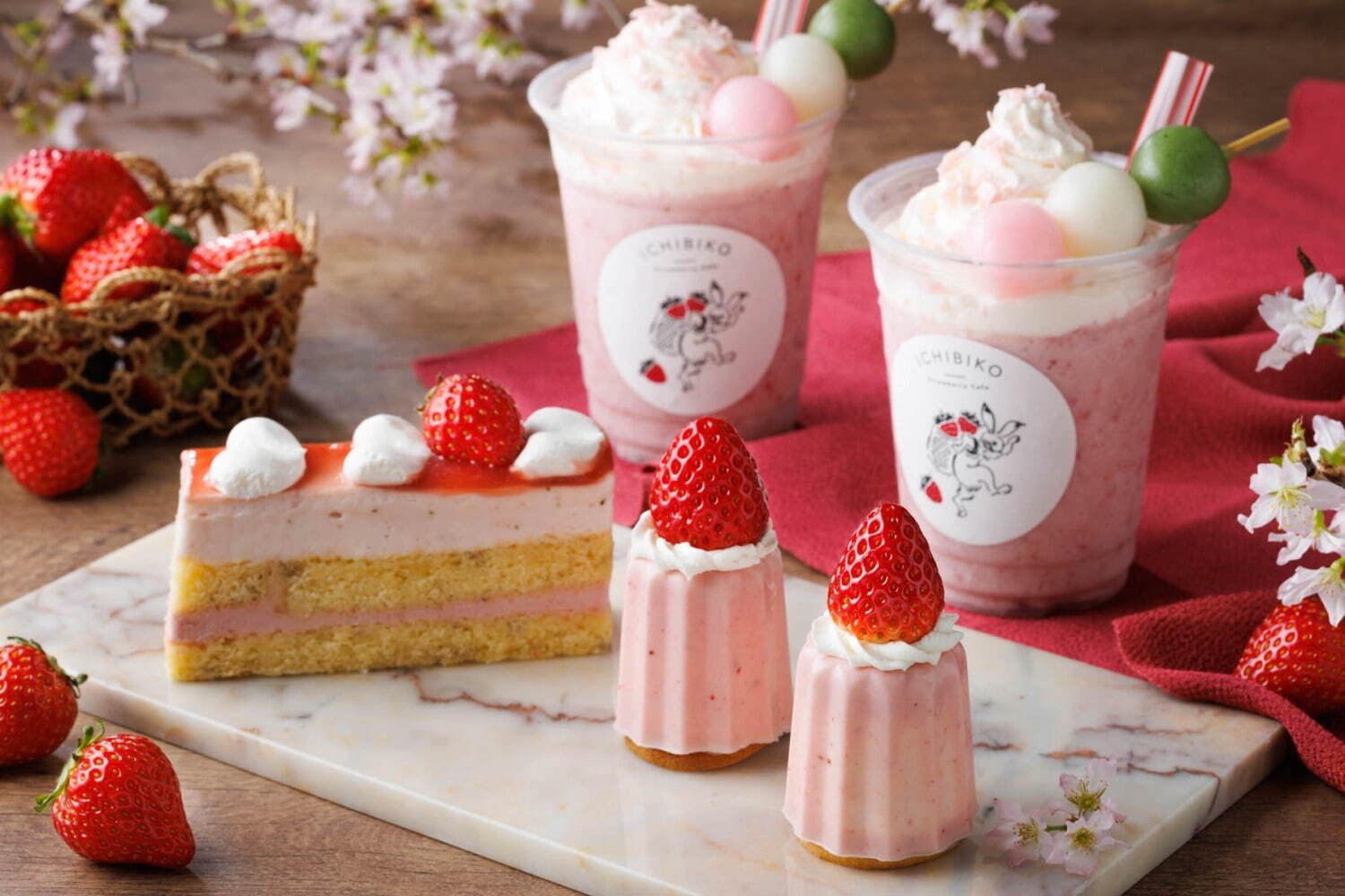 いちびこ」さくら×いちごの春限定スイーツ、桜色のムースケーキや