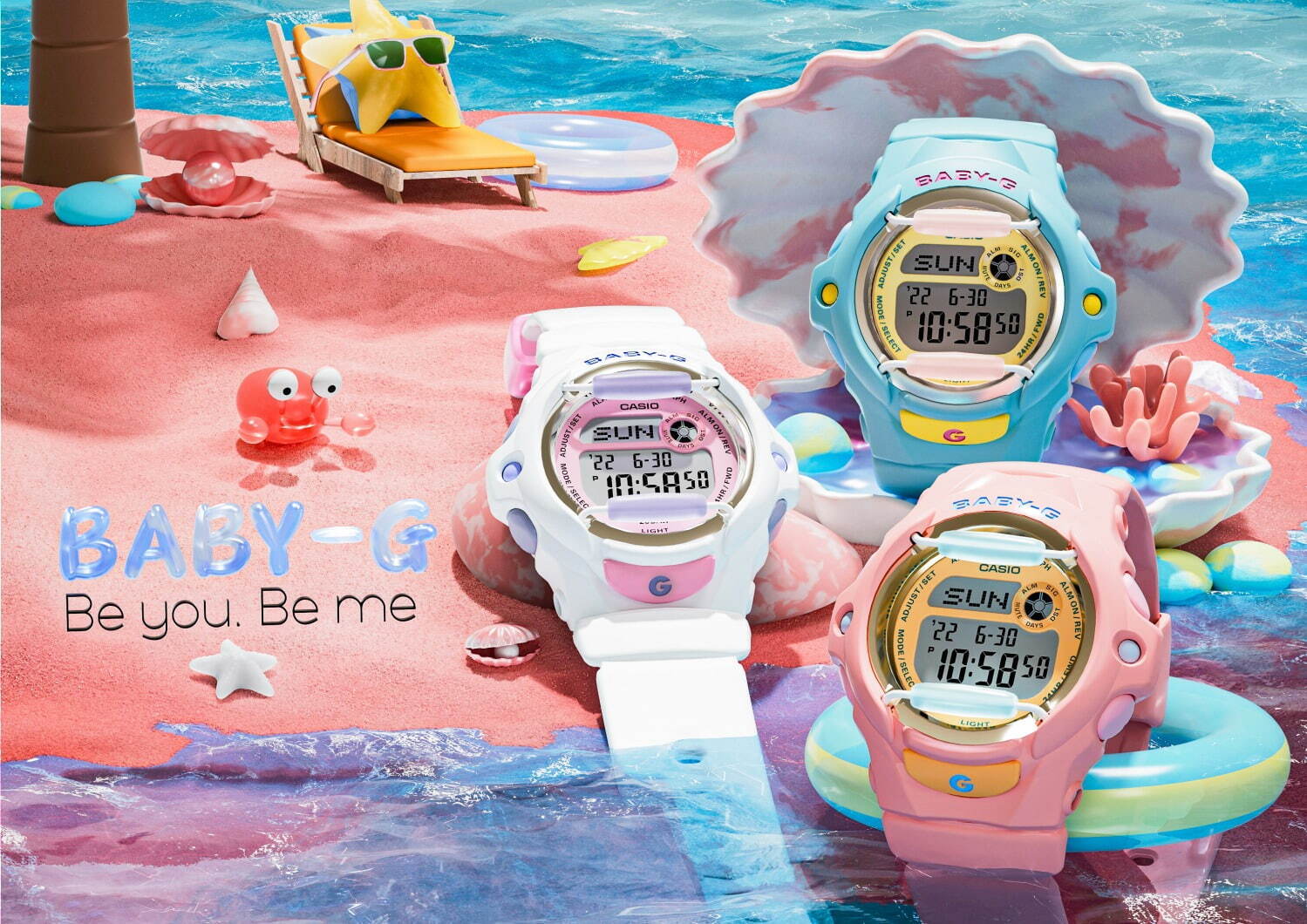 BABY-G“トロピカルビーチ”着想の新作腕時計、ピンク＆ブルーの鮮やか ...