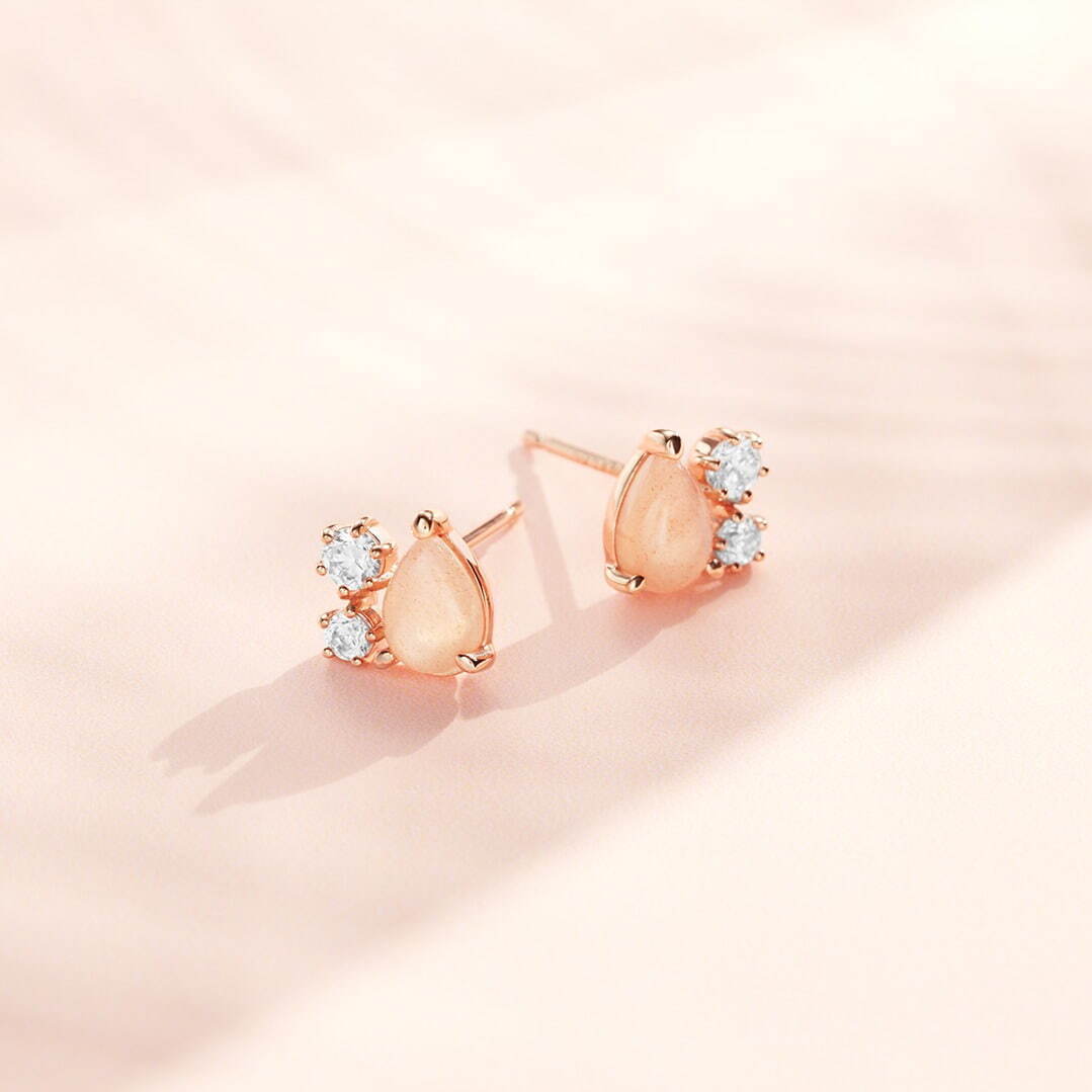 SV(PGc) Pierced Earrings / Peach Moonstone / CZ 15,400円