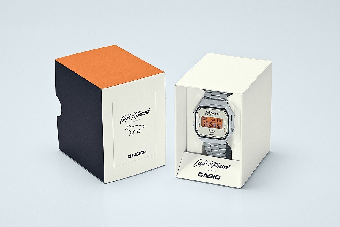 カシオ×カフェ キツネのデジタル腕時計、“カフェ店舗に着想”オレンジ