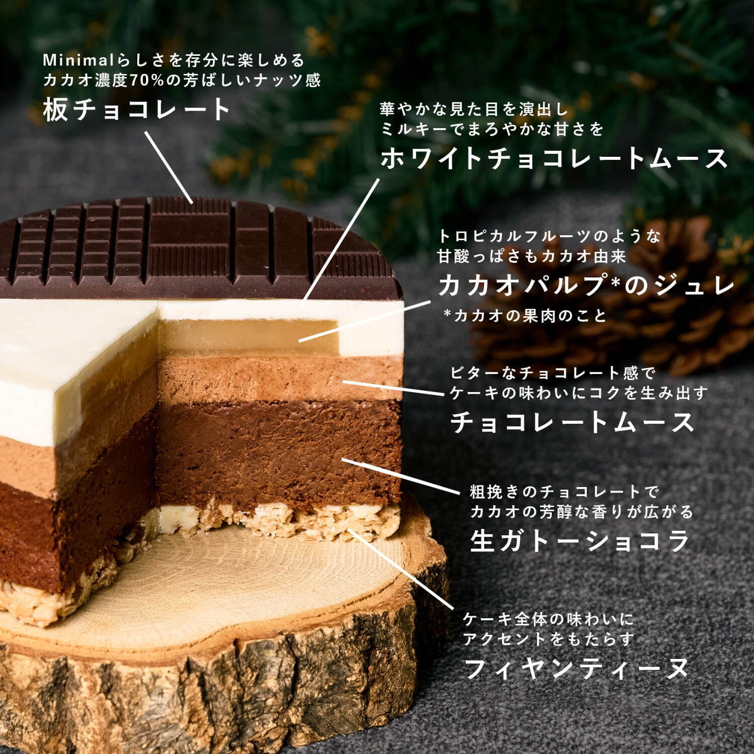 ミニマルのクリスマスケーキ2023、カカオを味わう全6層のチョコレートケーキやガトーショコラ｜写真5