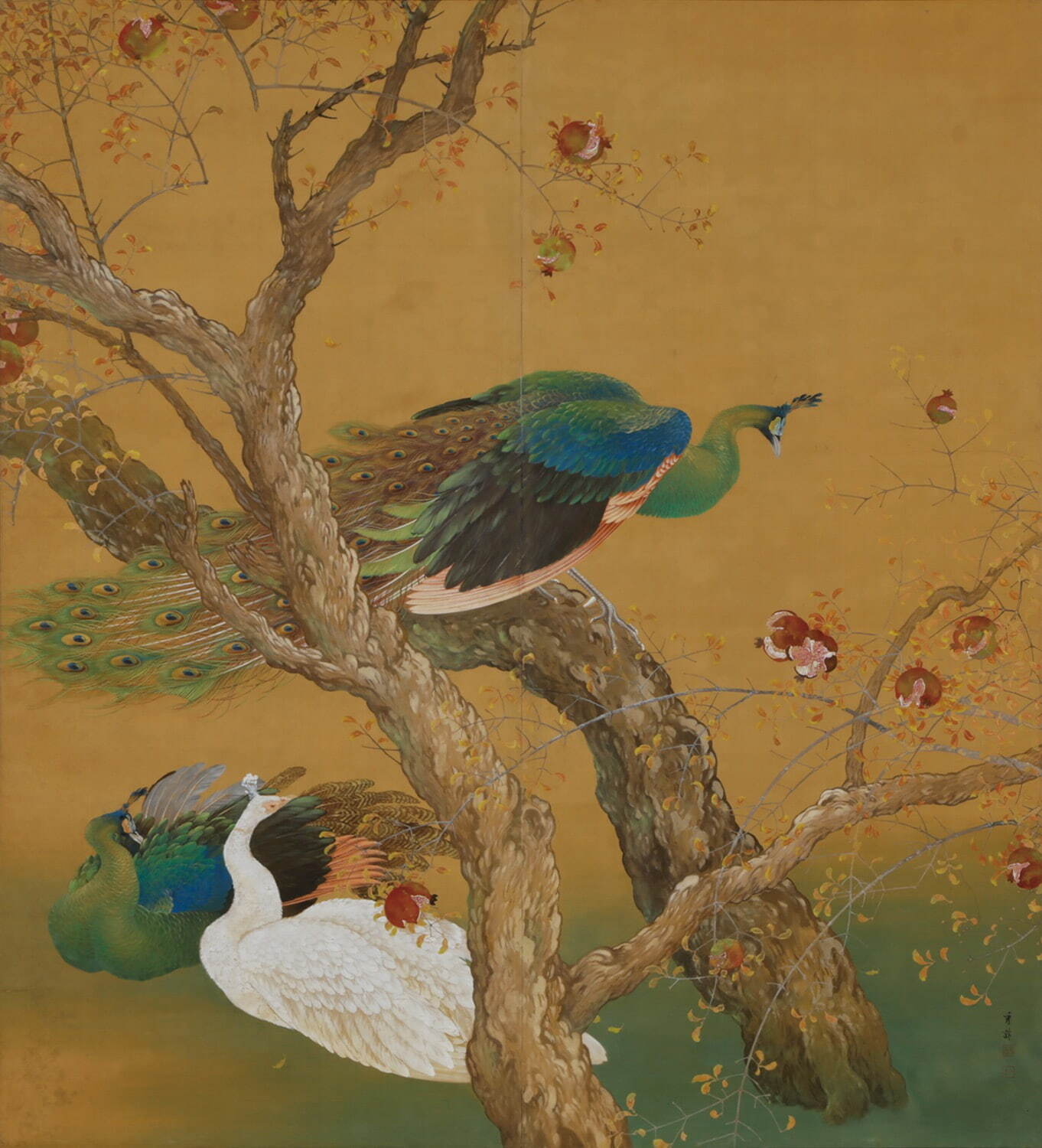 【安い特価】池上秀畝　扇面　花鳥図　時代物　古美術　花鳥　日本画 花鳥、鳥獣