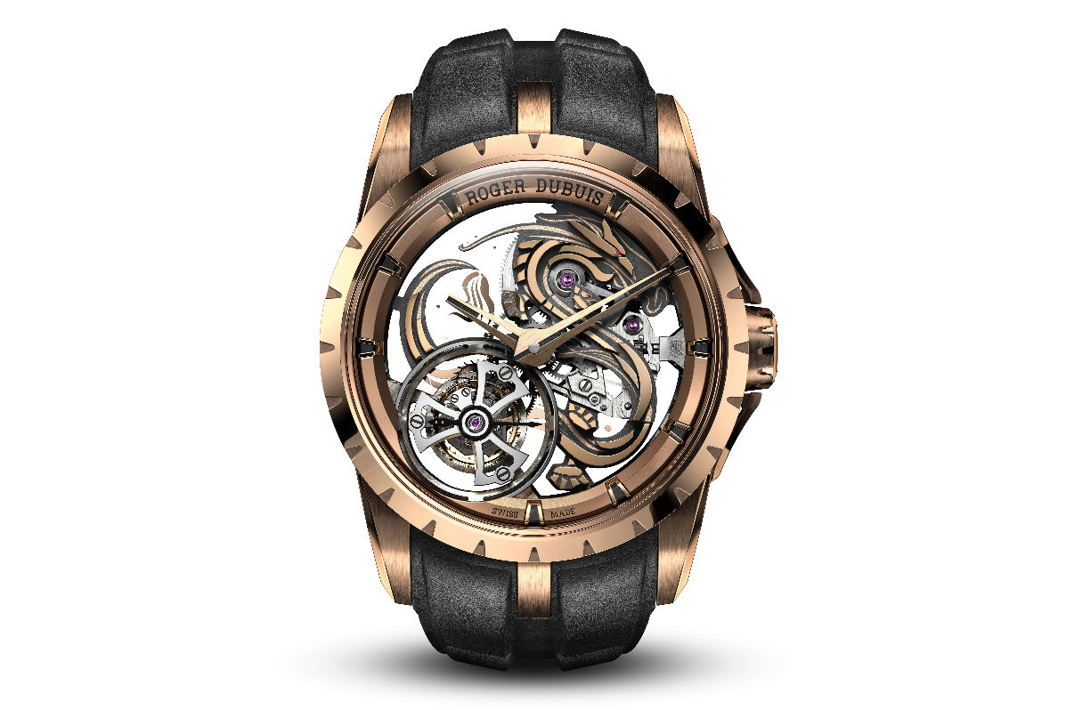1026円 ロジェ・デュブイ“躍動するドラゴン”の限定腕時計、ピンクゴールドケース＆スケルトンムーブメントで - ファッションプレス