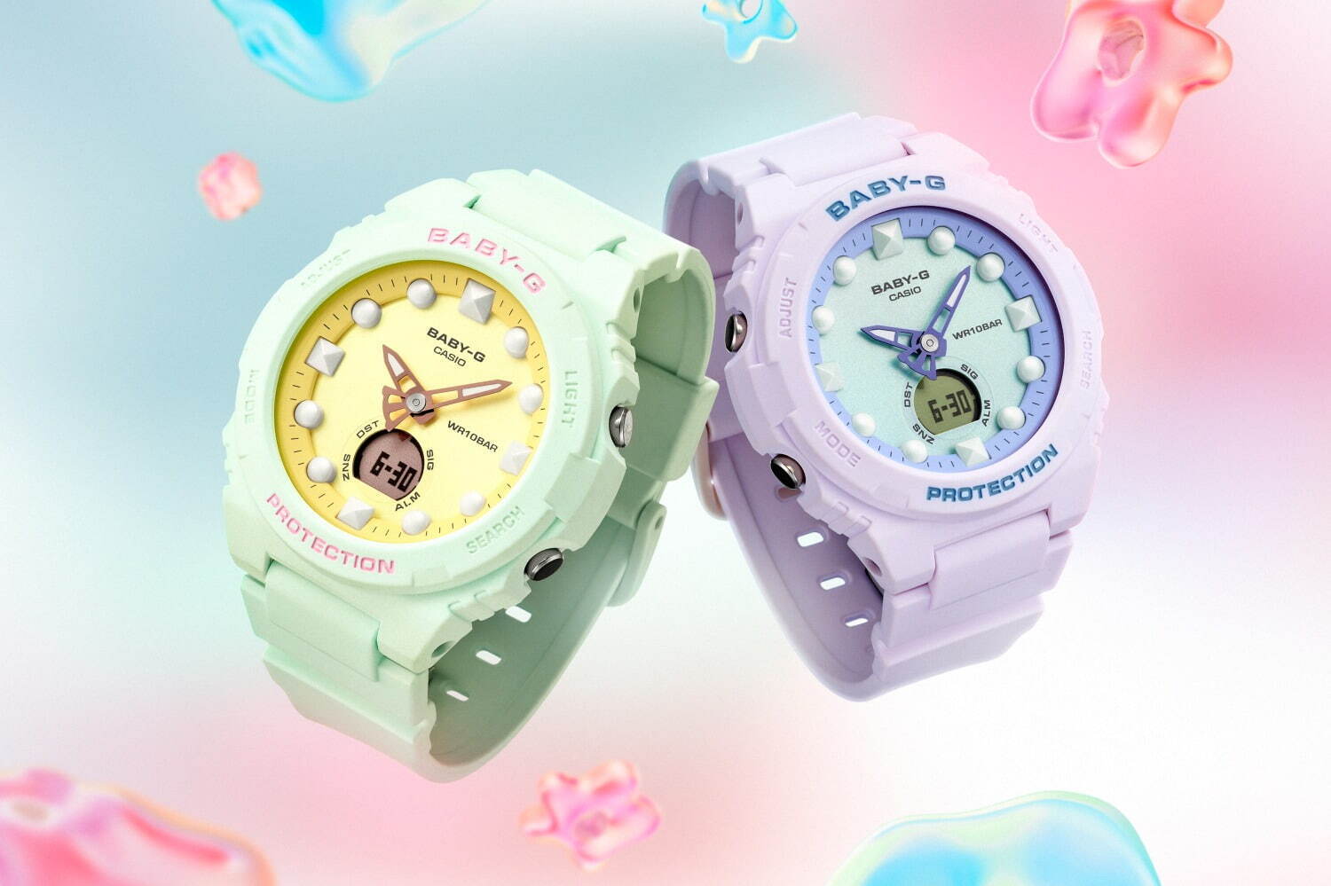 BABY-G“パステルカラー”の腕時計、淡いブルーやグリーンを纏ったケース