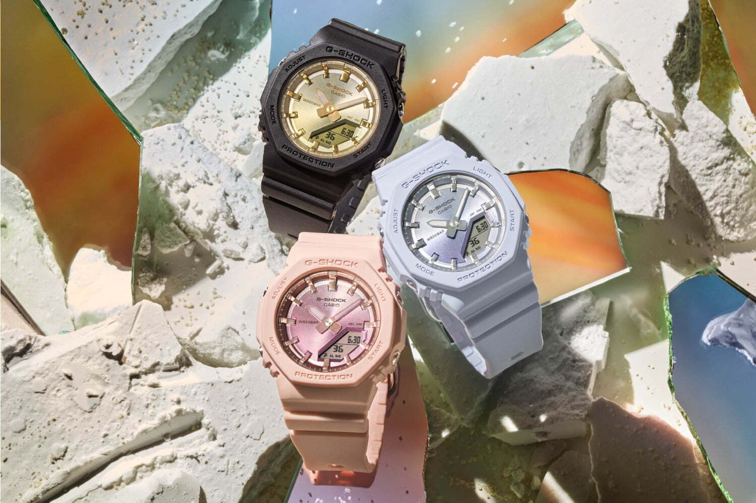 G-SHOCK“八角形”ユニセックス腕時計「GMA-P2100」新色、夕日着想の 