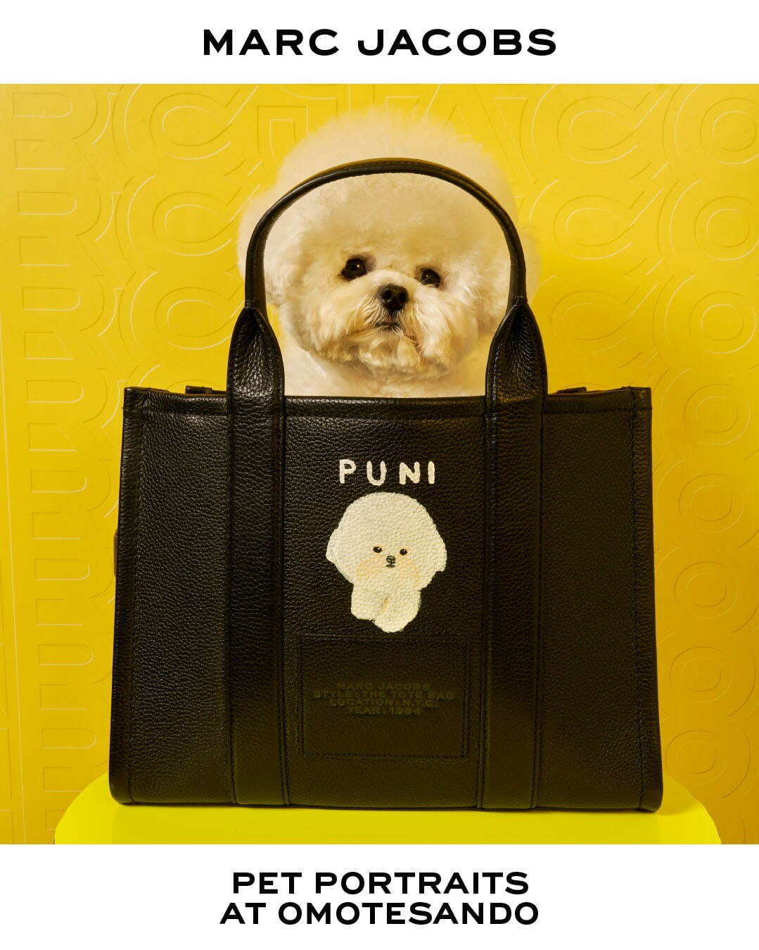 マーク ジェイコブス“愛犬の似顔絵”ペイントを「ザ レザー トート バッグ」にカスタム、表参道で - ファッションプレス