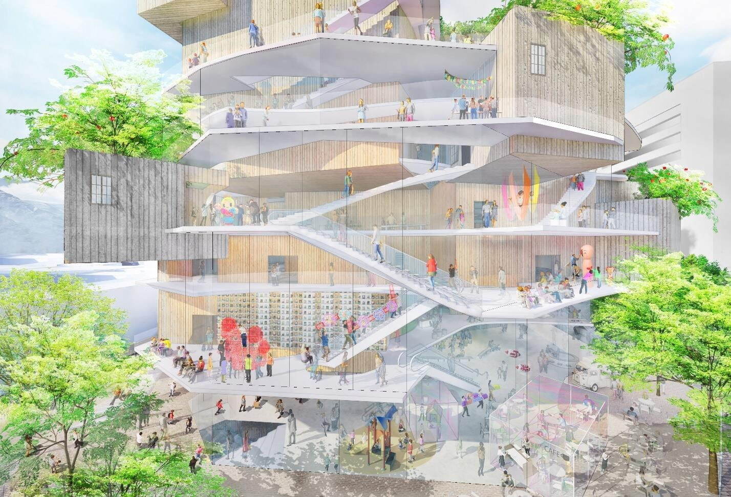 山形市民会館が“1本の大樹”着想の外観でリニューアル、空中回廊＆外階段の開放的な空間｜写真3
