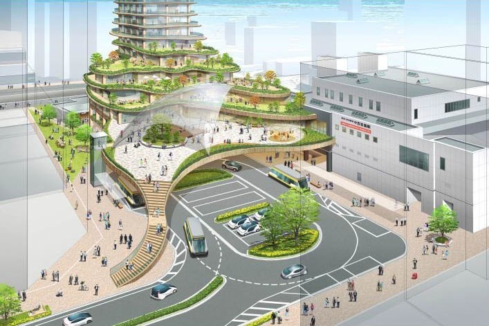 大阪・中百舌鳥駅の再開発、緑あふれる駅前広場に新複合施設 - 完成は2040年頃｜写真1