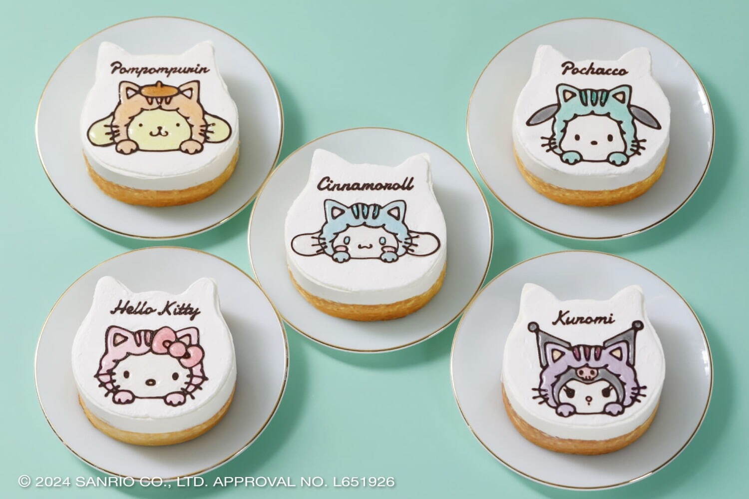 「ねこねこ×サンリオキャラクター イラストケーキ」各3,800円