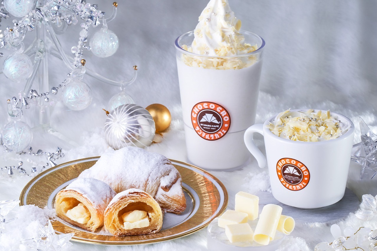 サンマルクカフェのクリスマス限定「粉雪チョコクロ」“濃厚ミルククリーム”たっぷり、純白スムージーも