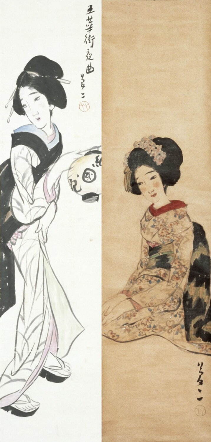 竹久夢二 《王華街夜曲》 大正前期 ［前期展示］/《舞妓》 1914年頃 ［後期展示］