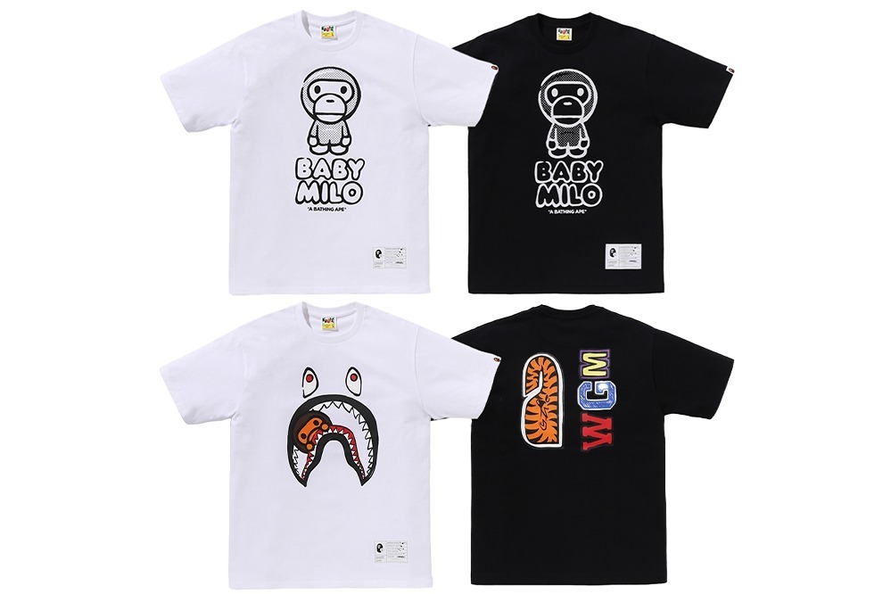 上段：「ア ベイシング エイプ×ジョシュア・ヴィーダス ベイビー マイロ TEE」11,000円
下段：「ア ベイシング エイプ×ジョシュア・ヴィーダス マイロ シャーク TEE」12,100円