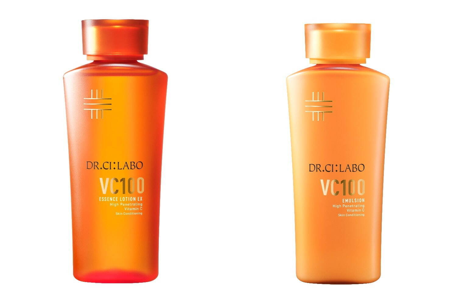 (左から)「VC100エッセンスローションEX」150mL 5,390円＜リニューアル新製品＞
「VC100エマルジョンEX」150mL 5,390円＜新製品＞