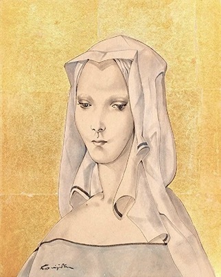 藤田嗣治 《ヴェールの若い女性》 1950年 個人蔵(エルサレム、イスラエル)
© Fondation Foujita / ADAGP, Paris & JASPAR, Tokyo, 2024 E5785