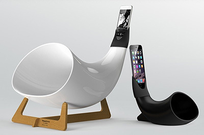 enu0026is、陶器製のホルン型iPhoneスピーカー「Megaphone」-