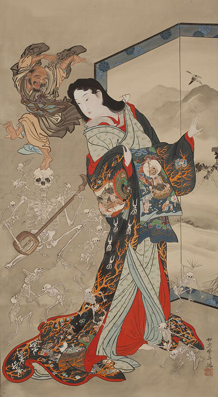 喜多川歌麿画 夢良夫筆 肉筆 落款有り 浮世絵 古い - 美術品