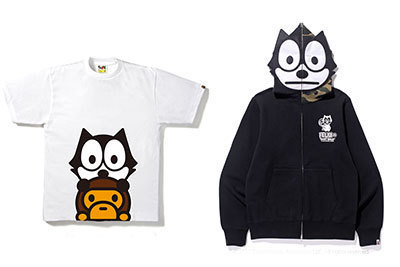 ア ベイシング エイプ×フィリックス ザ キャット、コラボTシャツや