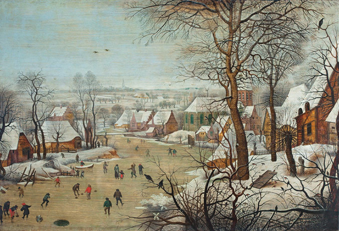 ピーテル・ブリューゲル(2世)(?) 《スケートをする人たちと鳥罠のある冬景色》 1615-1620年頃