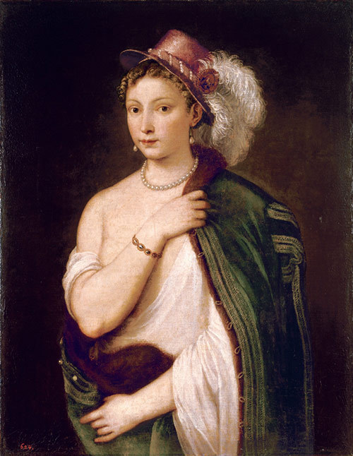 ティツィアーノ・ヴェチェッリオ 《羽飾りのある帽子をかぶった若い女性の肖像》 1538年