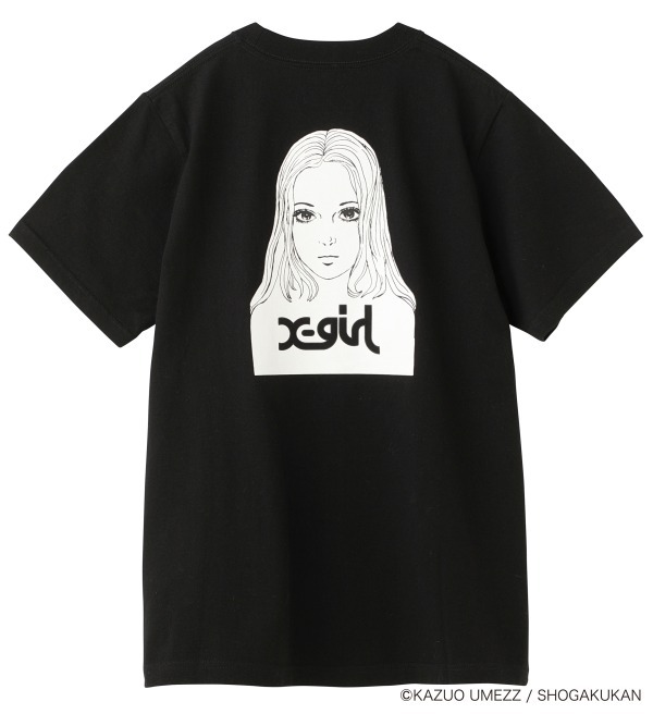 X-girl×楳図かずおのコラボTシャツ、漫画『おろち』風の女の子イラスト