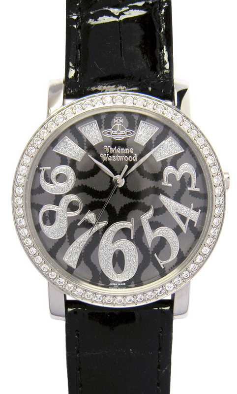 【美品】ヴィヴィアン 腕時計 ブラック スクイグル 柄 レディース