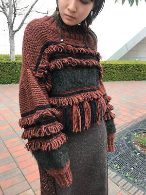 ebony fringe hand knit(orage khaki)