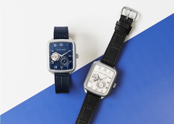 日本発腕時計ブランド マスターワークス 創立1周年記念モデル スクエアケース イタリア製ストラップ ファッションプレス