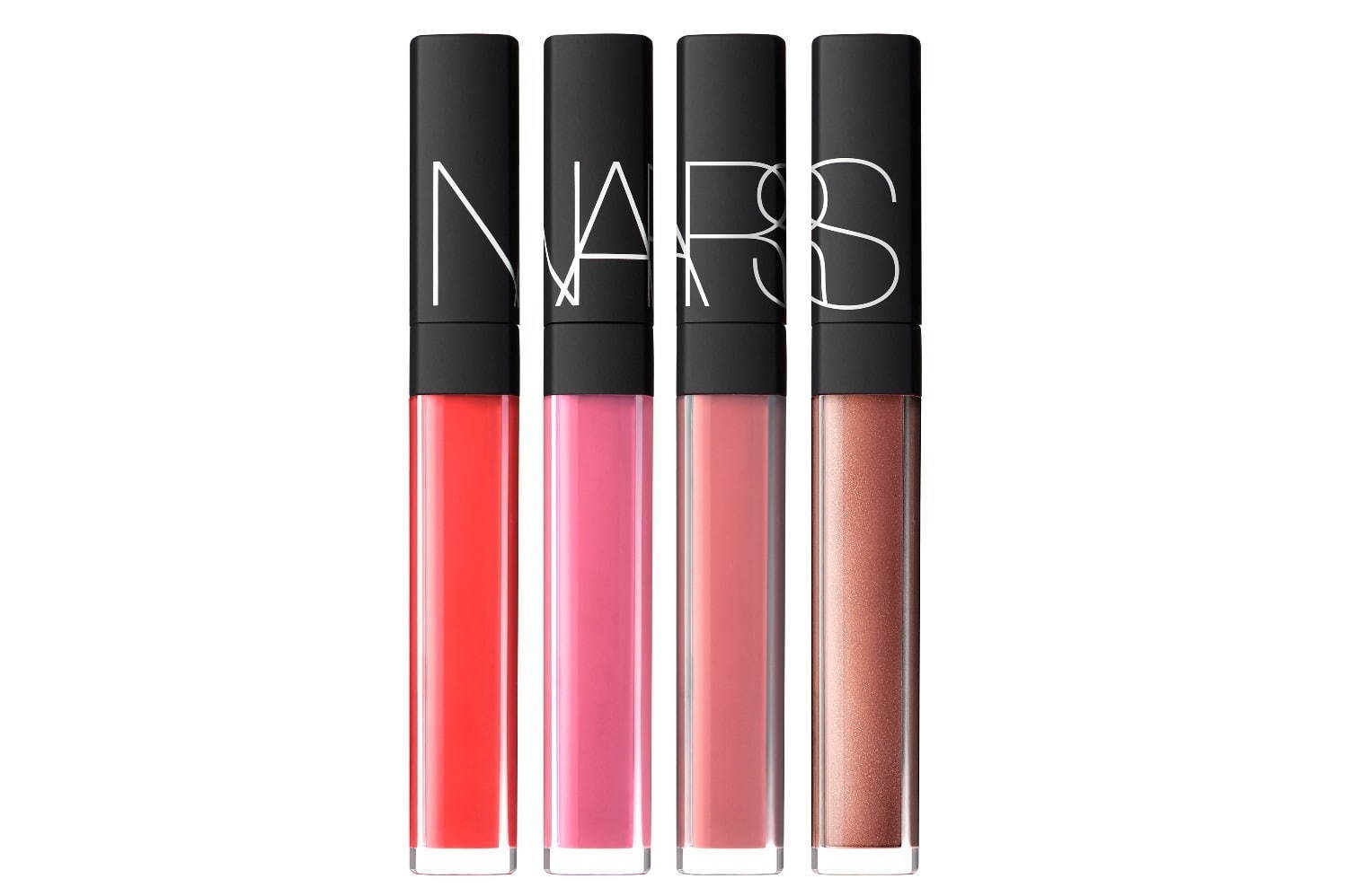 NARS ホットトロピック リップグロスコフレ 9,300円＋税＜数量限定＞
左から)ブライトコーラル、クールライトピンク、シアーヌードピンク、シマリングベージュ＜全て限定⾊＞