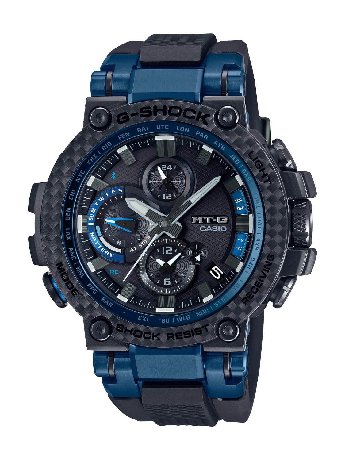 G-SHOCK「MT-G」新作腕時計 - レッド＆ブルーの2色で、ベゼルに
