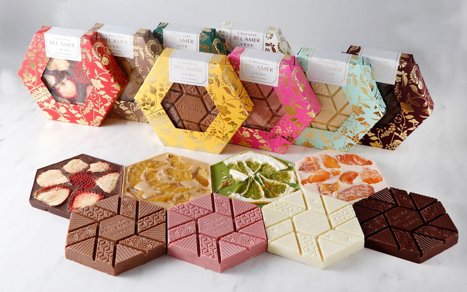 ベルアメール 京都別邸 新作ショコラ 和 洋の華やかな六角形タブレットやスティックショコラ ファッションプレス