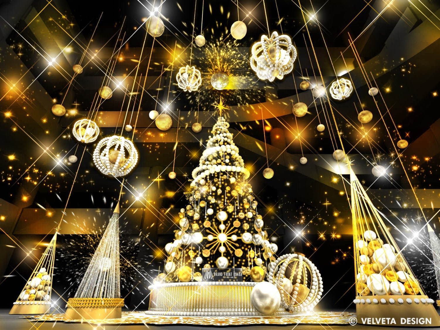 グランフロント大阪のクリスマス 約8mの巨大ツリーやシャンパンゴールドイルミネーション ファッションプレス
