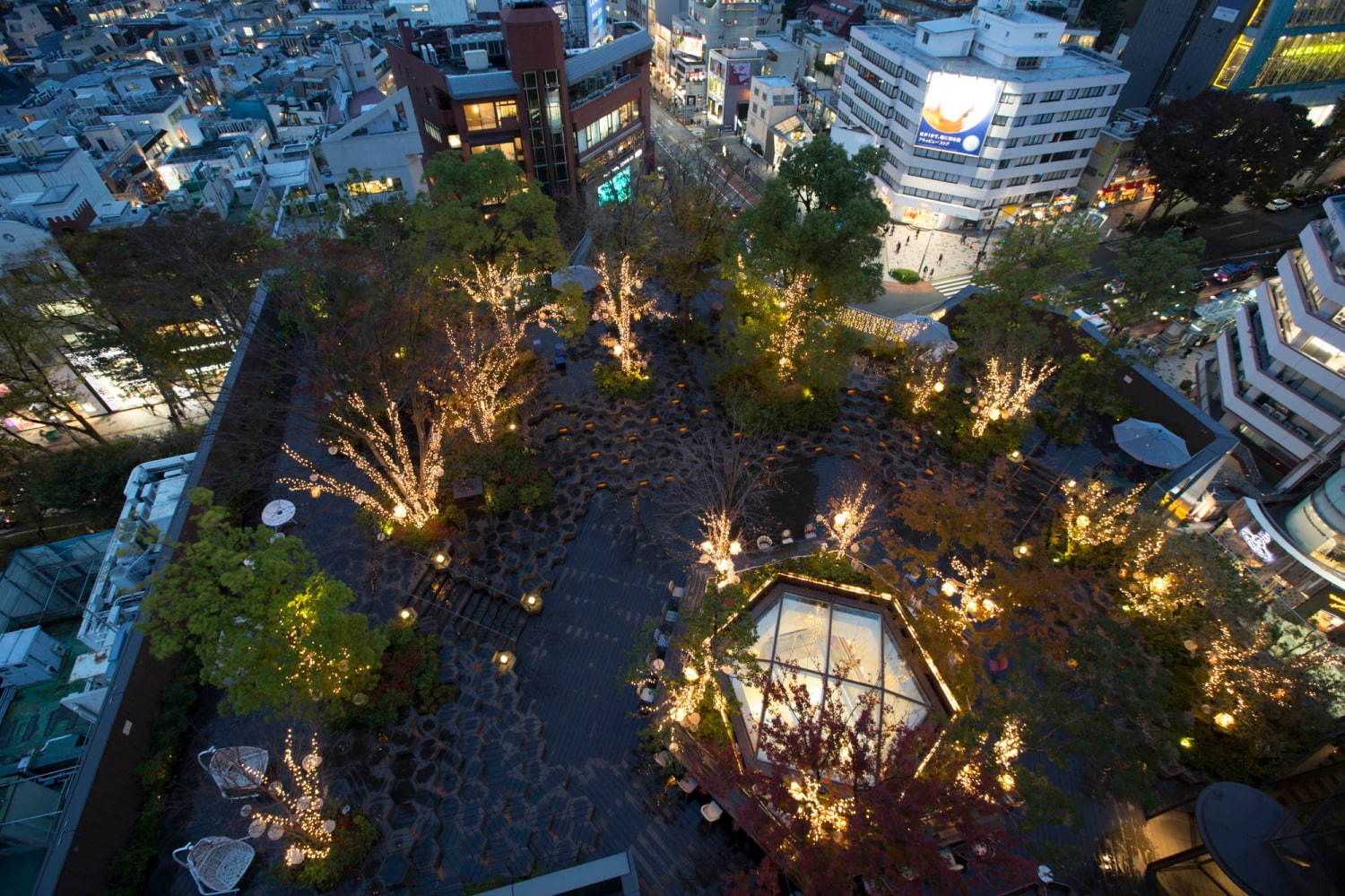 東急プラザ 表参道原宿のクリスマスイルミネーション 屋上テラス おもはらの森 に約16 000球点灯 ファッションプレス