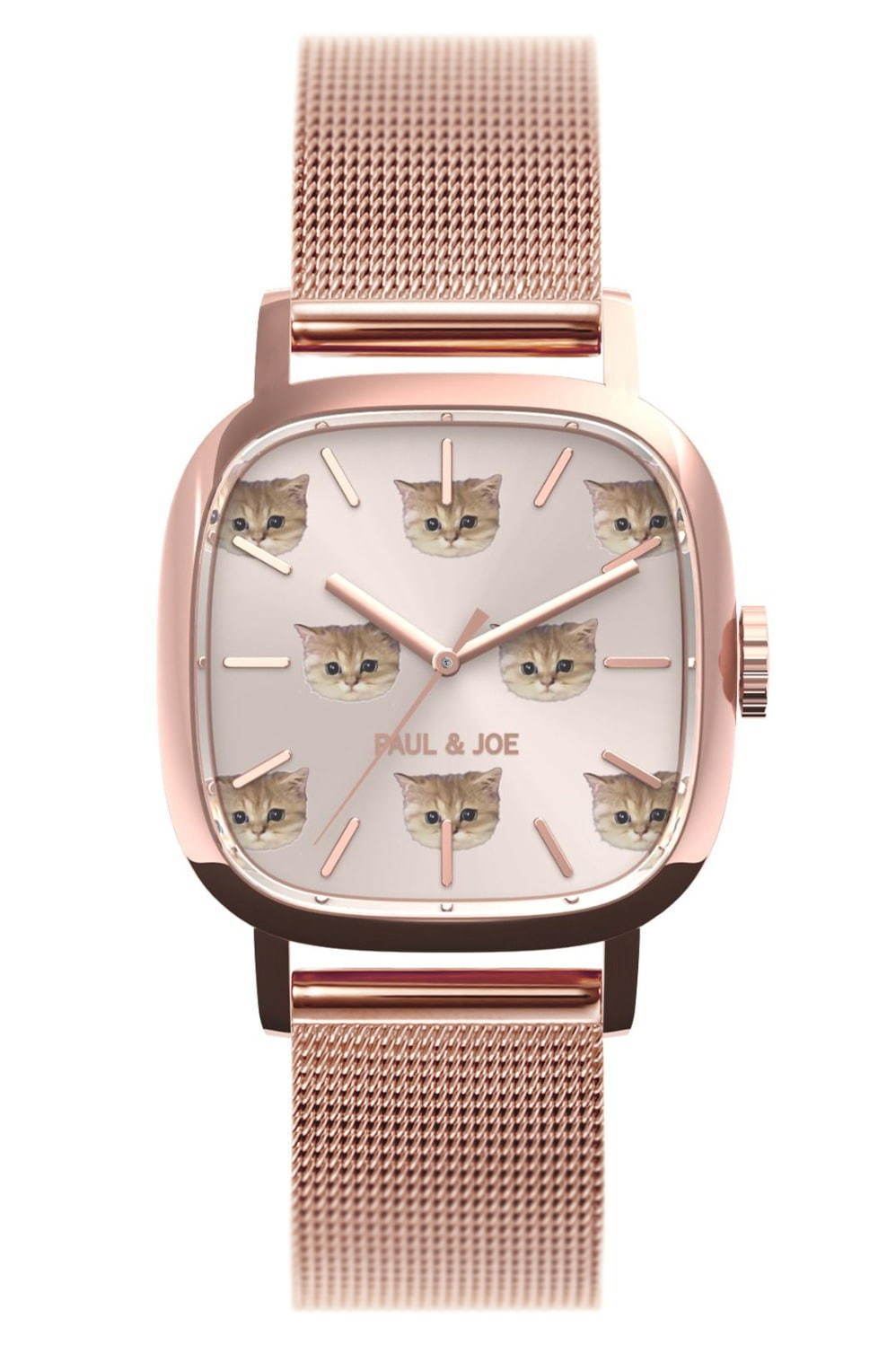ポール ジョー 猫 モチーフの限定腕時計 スクエア ヌネット 猫の顔を描いた桜色ダイアル ファッションプレス