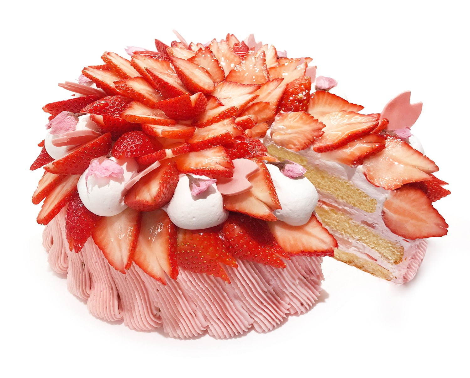 カフェコムサから 桜のショートケーキ 満開 散りゆく桜をジューシーいちごで表現 ファッションプレス