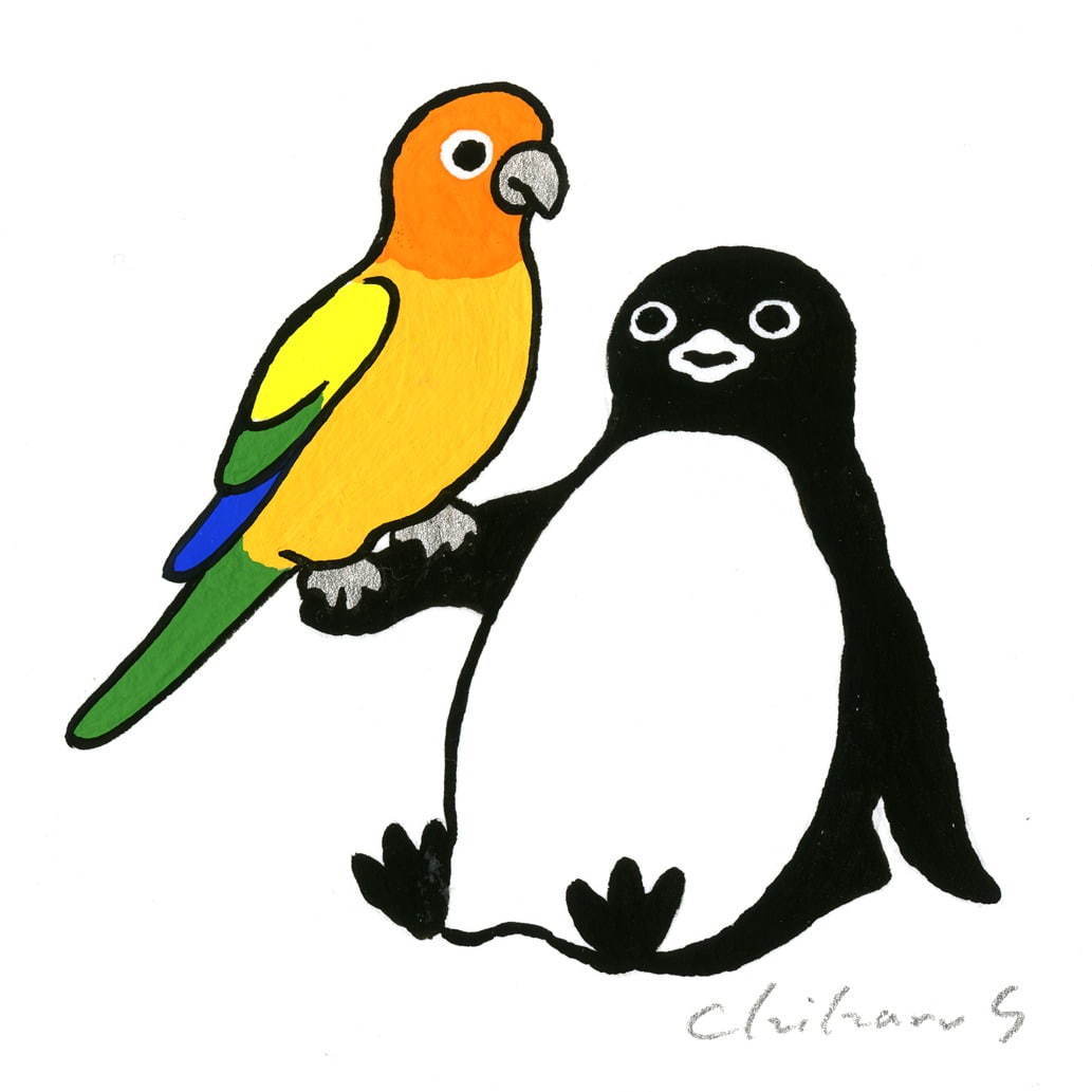 Suicaペンギンの坂崎千春による個展 ペンギン百態 伊勢丹新宿本店で イラスト 熊野化粧筆も ファッションプレス