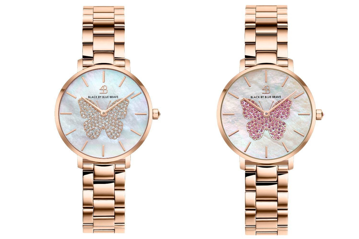 腕時計 レディース セット 蝶のイヤリング、蝶のネックレス、蝶のリング付きのピンクのラブリーボウの蝶の付いた輝石クオーツウォッチセ