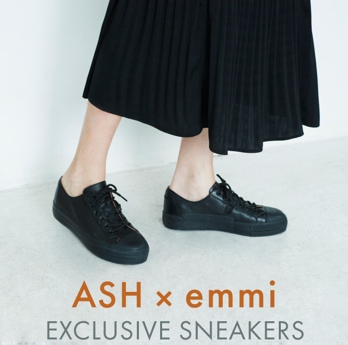 エミ新作 オールブラック のレザースニーカー イタリア靴ブランド アッシュとコラボ ファッションプレス