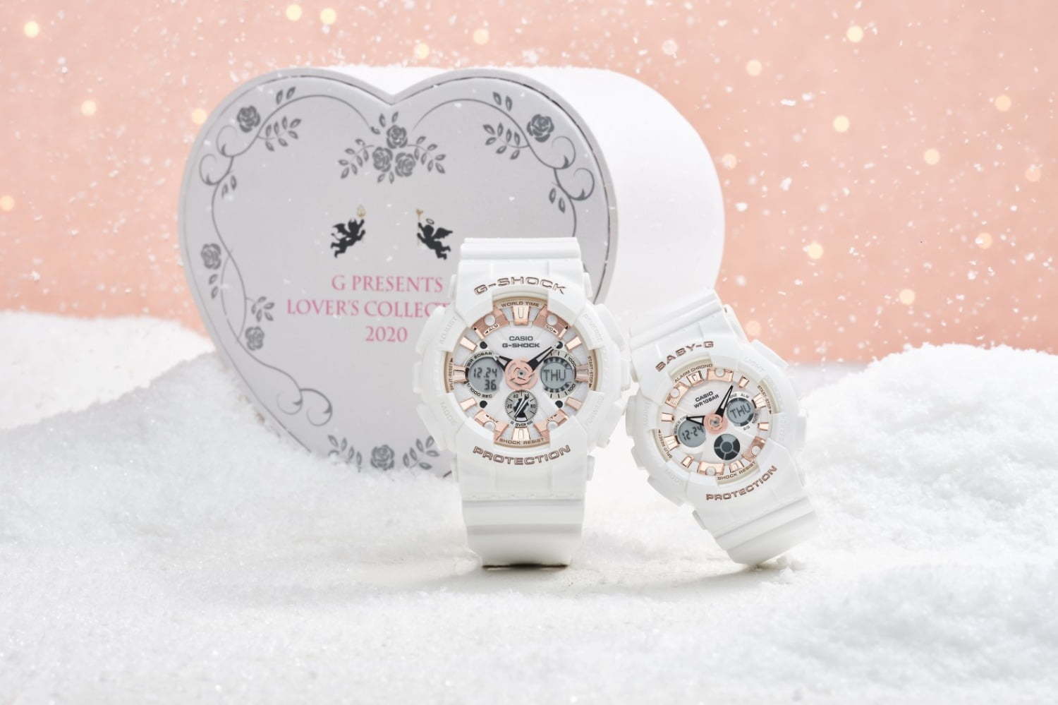 G-SHOCK&BABY-Gのペアウオッチ、“バラの花”を配した腕時計や愛の言葉を