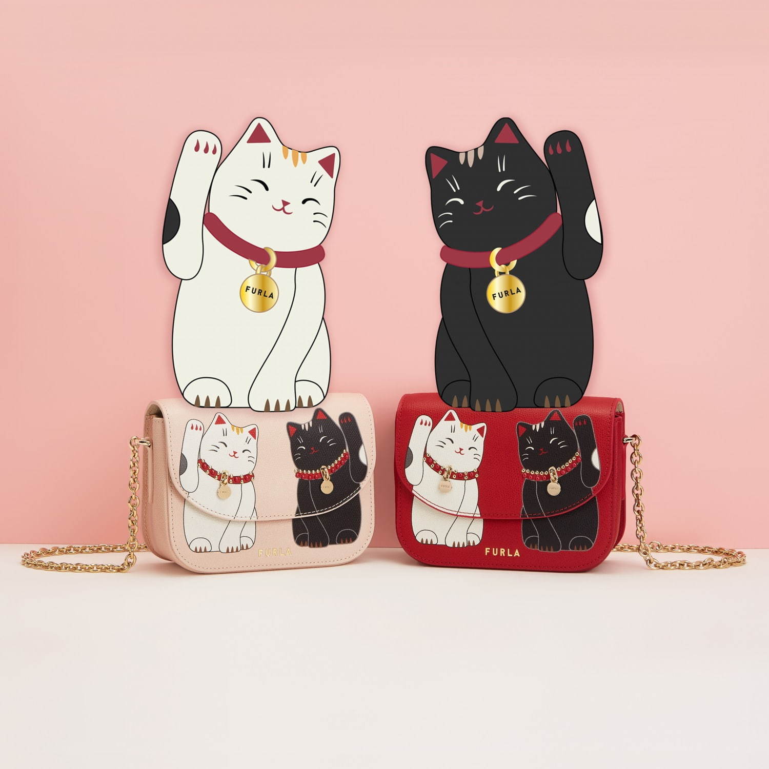 フルラ 開運 の象徴 招き猫 チェーンバッグや財布 ラッキーカラー ピンク レッド で ファッションプレス
