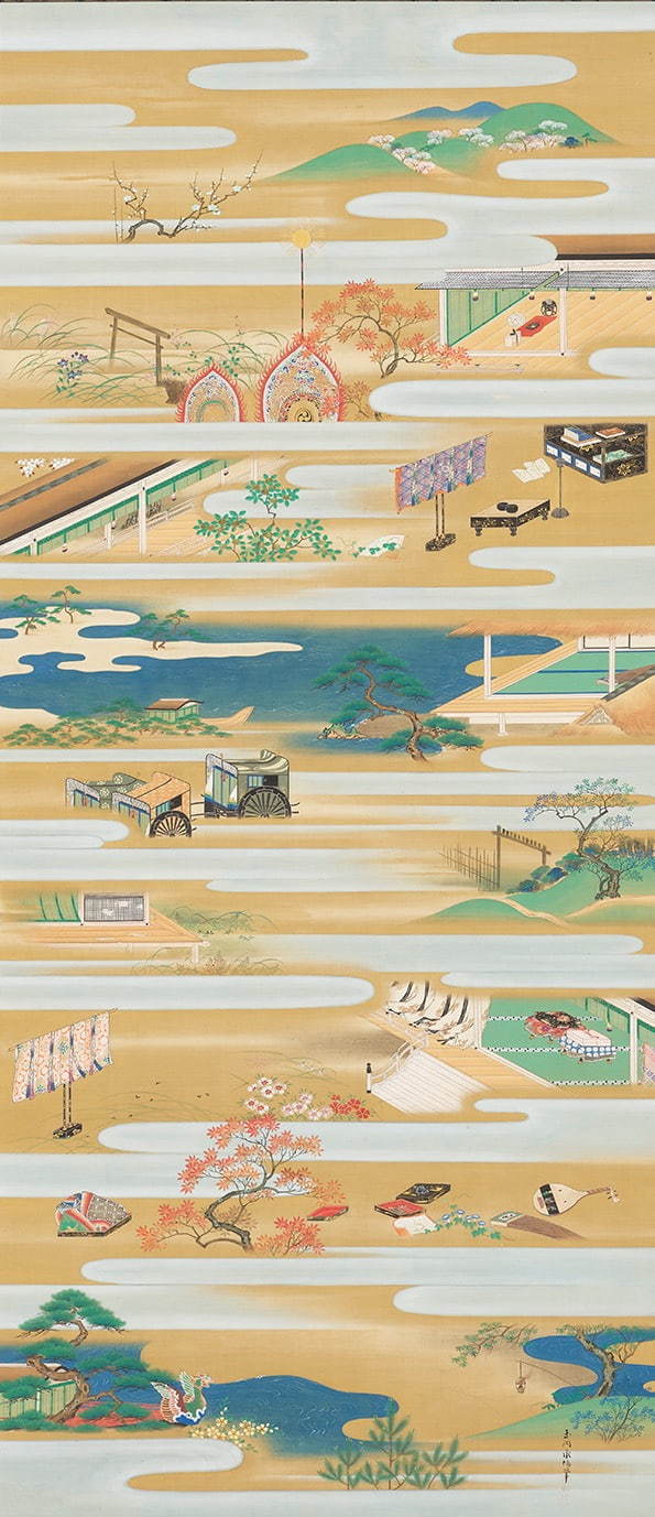 アンティーク 國周画 浮世絵 源氏絵 京都嵐山遊覧 初めて出品します