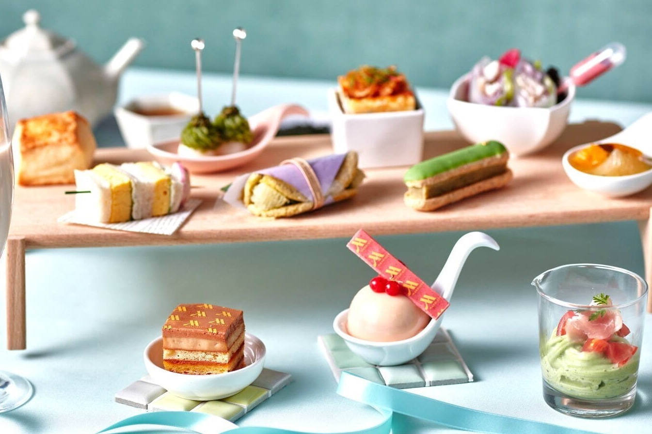 お茶スイーツ アフタヌーンティーが琵琶湖マリオットホテルで 玄米茶や煎茶を使った焼き菓子やムース ファッションプレス